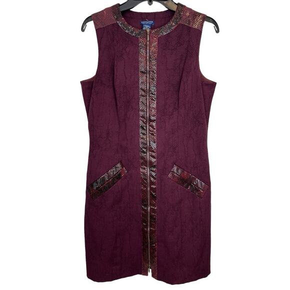 Doncaster Collection Front Zip Sheath Dress animal print leather trim NWT - Picture 1 of 10